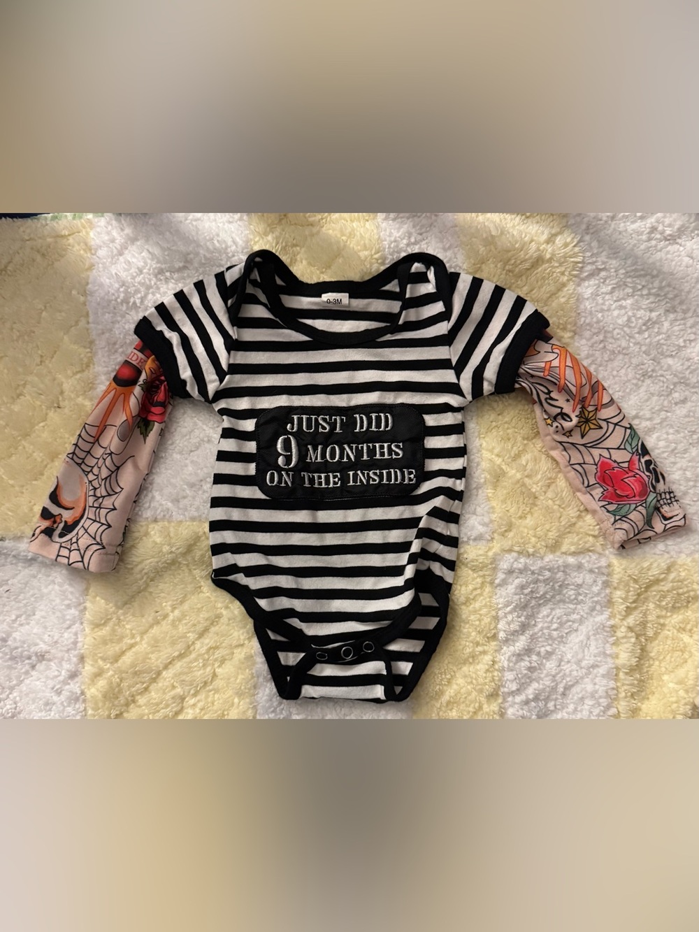 Striped Bodysuit w/ Tattoo Sleeves & Matching Pants